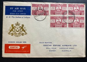 1955 Johore Malaya Cover To Sydney Australia HH The Sultan Diamond Jubilee