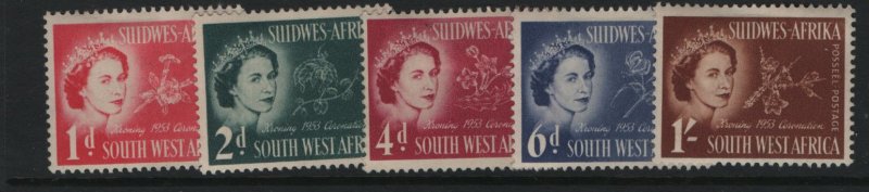 SOUTH WEST AFRICA   244-248 MINT HINGED CORONATION SET 1953