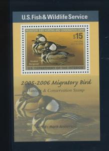 RW72d Hooded Mergansers UNSIGNED ERROR Souvenir Sheet NH (RW72b Var-5)