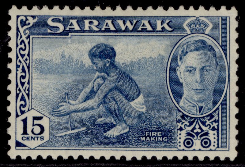 SARAWAK GVI SG179, 15c blue, M MINT. 