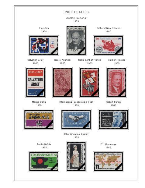 COLOR PRINTED U.S.A. 1940-1965 STAMP ALBUM PAGES (37 illustrated pages)