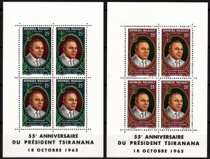 MADAGASCAR 1965. President Tsiranana. 2 Souvenir Sheets, MNH