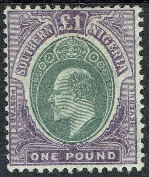 SOUTHERN NIGERIA 1904 KEVII 1 POUND DIE B WMK MULTIPLE CROWN CA