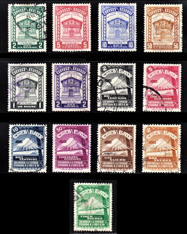 Ecuador Scott 382-87, C73-79 complete set F to VF used.