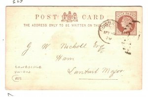 GB Wales Stationery Card *COWBRIDGE UNION* *224* 4VOD Duplex Glamorgan 1878 ZB52 