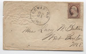 c1860 Lewiston ME #26 cover embossed American Telegraph Company [h.4688]