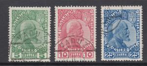 Liechtenstein Sc 1a-3a used 1915 Prince Johann II cplt, thin umsurfaced paper VF