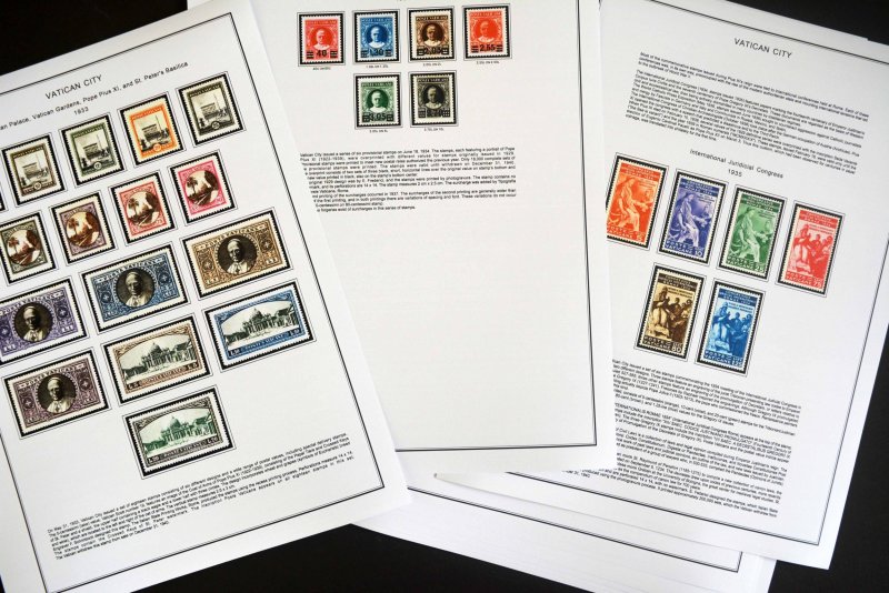 COLOR PRINTED VATICAN CITY [CLASS.] 1929-1940 STAMP ALBUM PAGES (20 ill. pages)