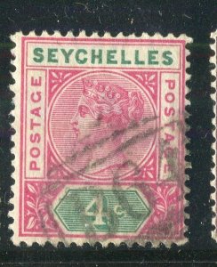 SEYCHELLES; 1890 early classic QV Die I issue fine used hinged 4c. value