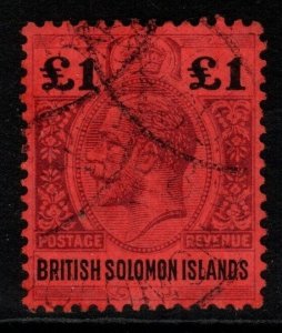 BRITISH SOLOMON IS. SG38 1914 £1 PURPLE & BLACK/RED FINE USED