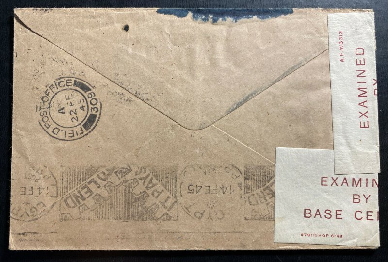 1945 Field Post England OAS Censored Airmail Cover To NEW YORK USA 