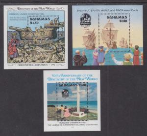 Bahamas Sc 667, 692, 753 MNH. 1989-1992 $1.50 Souvenir Sheets VF