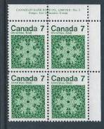 Can #555 UR Plate Block #2 Christmas 1971 Snowflakes 7