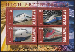 Malawi 2013 MNH Sheet of 4 High-speed Trains Cinderella