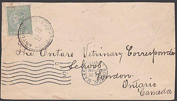 JAMAICA 1903 QV ½d on cover Port Antonio to Canada.........................54786