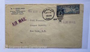 US AIRMAIL LETTER POSTMARKED REEDLEY , CALIF 1928 , DUPLEX CANCEL ,CANCELLED ...