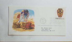 US, FDC  PUEBLO ART , MAKING FIRE  1977 SANTA FE  N.M.