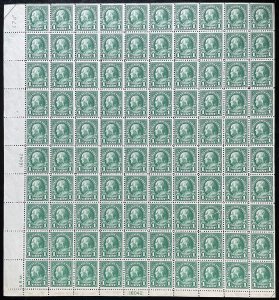 Scott 552 BENJAMIN FRANKLIN Sheet of 100 US 1¢ Stamps MNH 1923