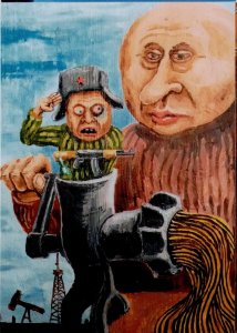 2022 war in Ukraine Postal Card Butcher Putin. Military Caricature