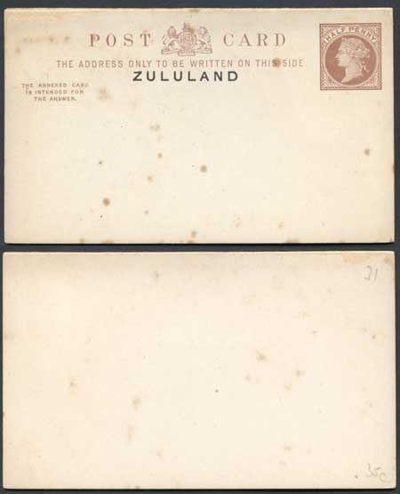 Zululand O/P on QV 1/2d Brown Post Card Mint