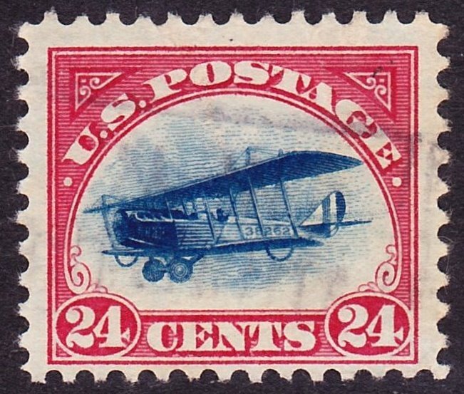 Scott C3, Used, 24c Red/Blue Airmail, Light Cancel, Creases