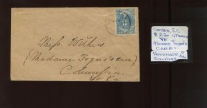 Confederate States 2b Used on Cover Camden to Columbia SC (CV 1016)