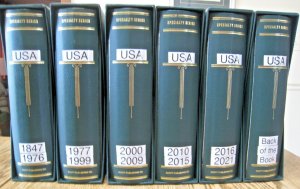 SCOTT'S NATIONAL POSTAGE STAMP ALBUM - 6 BINDERS & SLIPCASES - USED WITH MOUNTS