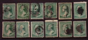 US# 213 2c green, Washington (12) copies ,(U),cat. $8.00