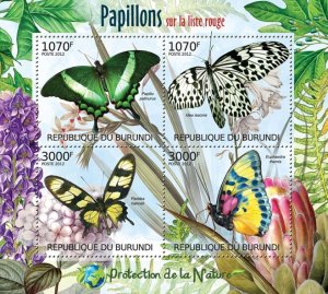 BURUNDI - 2012 - Butterflies on Red List - Perf 4v Sheet - Mint Never Hinged