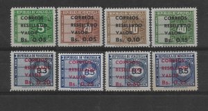 VENEZUELA 1965 TAX STAMPS SURCHARGED FOR POSTAL USE SET OF 8 SCOTT 876/83 MNH