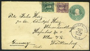 US GERMANY 1906 UPRATED 1c POSTAL COVER DOLGEVILLE,NY TO ULM WURTENBERG