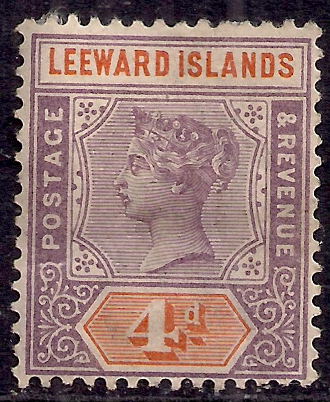 Leeward Islands 1890 QV 4d Mauve & Orange MM SG 4 ( G1043 )