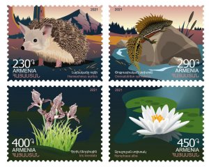 Armenia 2021 MNH** Flora Fauna hedgehog Newt flower Iris waterlily - Red Book