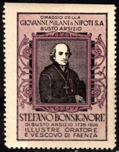 1926 Italy Poster Stamp Homage Bishop Stefano Bonsignore Of Busto Arsizio