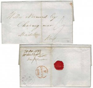 Great Britain Gosport 1839 double split ring with ms 9 and red circled F on S...