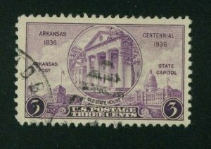 US 1936 3c purple Arkansas Centennial, Scott 782 used, Value = 25c