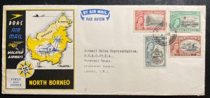 1956 Jesselton North Borneo First Day Cover To London England BOAC Malaya Airway