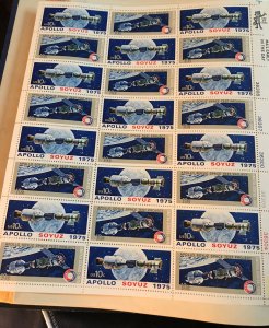 1975 Full Sheet 24 NEW, MNH Apollo Soyuz 10 Cent Stamps Space Test Project