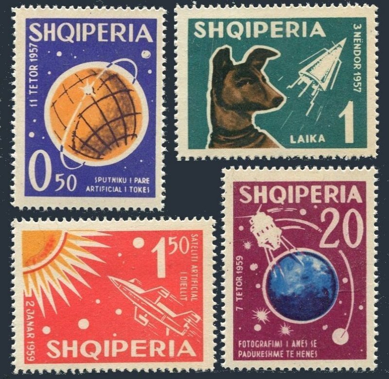 Albania 621-624, MNH. Mi 663-666. Russian Space Explorations, 1962. Dog, sputnik