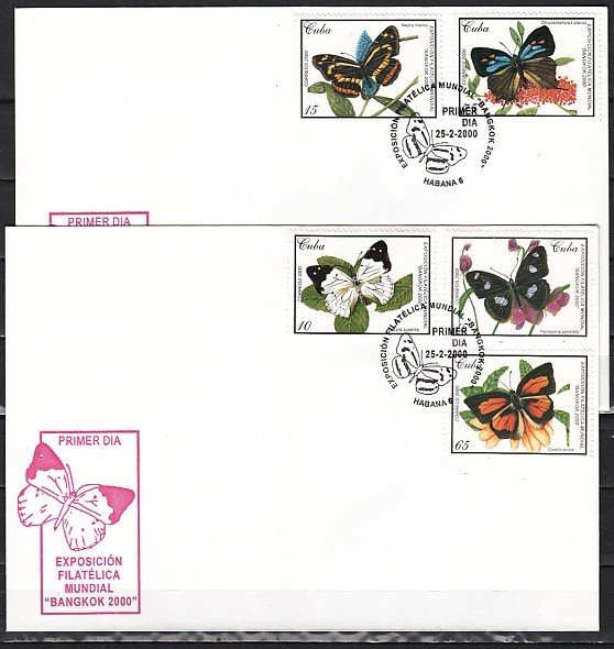 Cuba, Scott cat. 4062-66. Bangkok Stamp Expo & B/fly issue. 2 First day covers