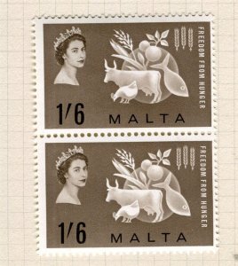 MALTA; 1963 early QEII Freedom from Hunger issue Mint hinged Pair