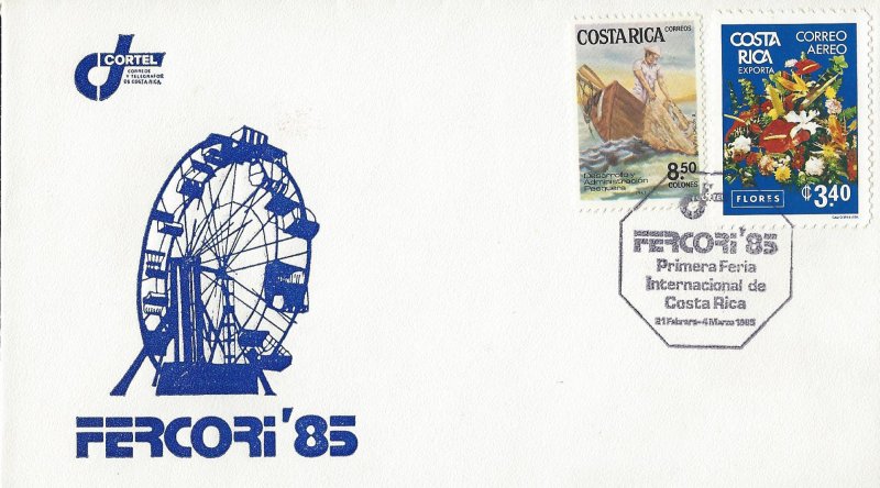 COSTA RICA FERCORI '85, FISHING,EXPORT FLOWERS Sc 286,C801 COVER 1985