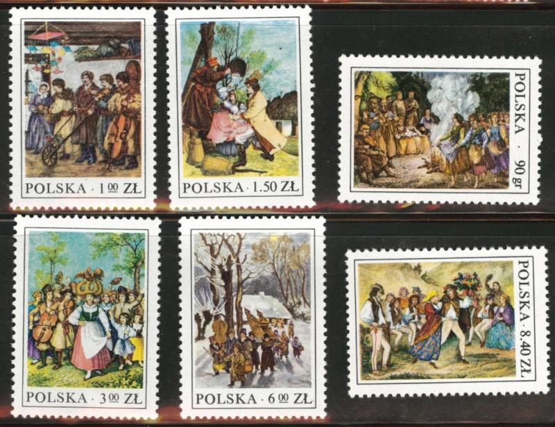 Poland Scott 2220-2225 MNH** 1977 Folk customs set