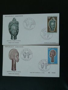 sculpture indigenous folk art air mail stamps x2 FDC Gabon 1973