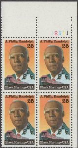 Scott # 2402 - Plate Block Of 4 - A. Philip Randolph -  MNH - 1989