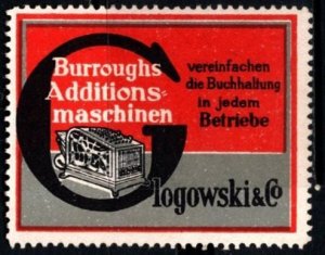 Vintage Germany Poster Stamp Burroughs Addition Machines Simplify Accounting
