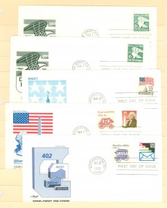 US 2111/2150 1985 5 different FDCS. U/A. Artmaster cachets. Includes 2111-12, 2114, 2149-50.