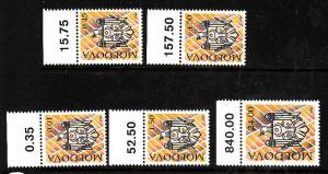 Moldova-Sc#118//130- five Unused NH values from the set including the top value-