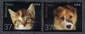 United States #3670-71 37¢ Neuter and Spay (2002). Two singles. MNH