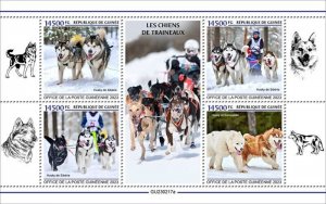 Guinea - 2023 Sledge Dogs, Siberian Husky, Samoyed - 4 Stamp Sheet - GU230217a